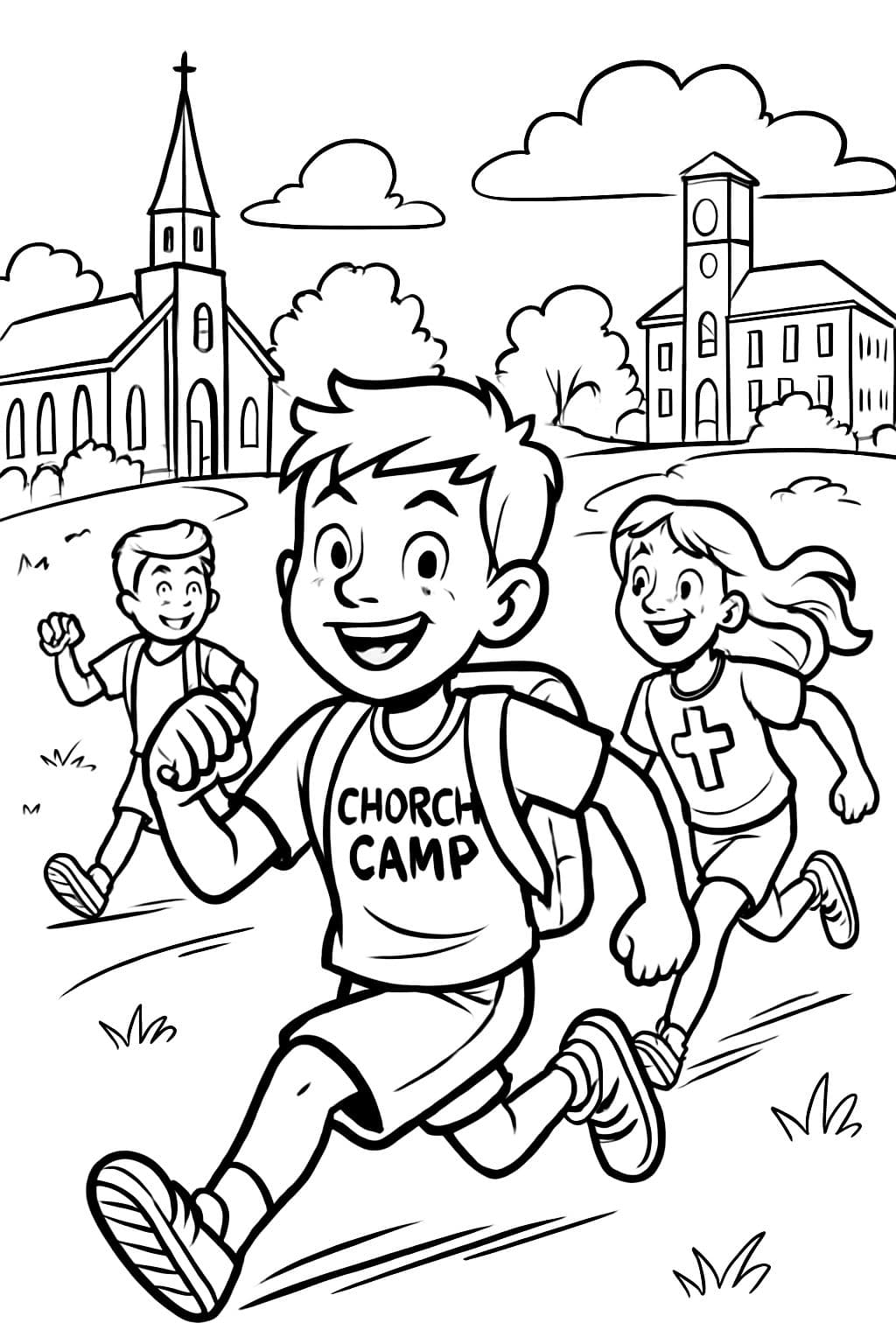 Crianças do 3º ao 5º ano em um acampamento da igreja em um campus universitário