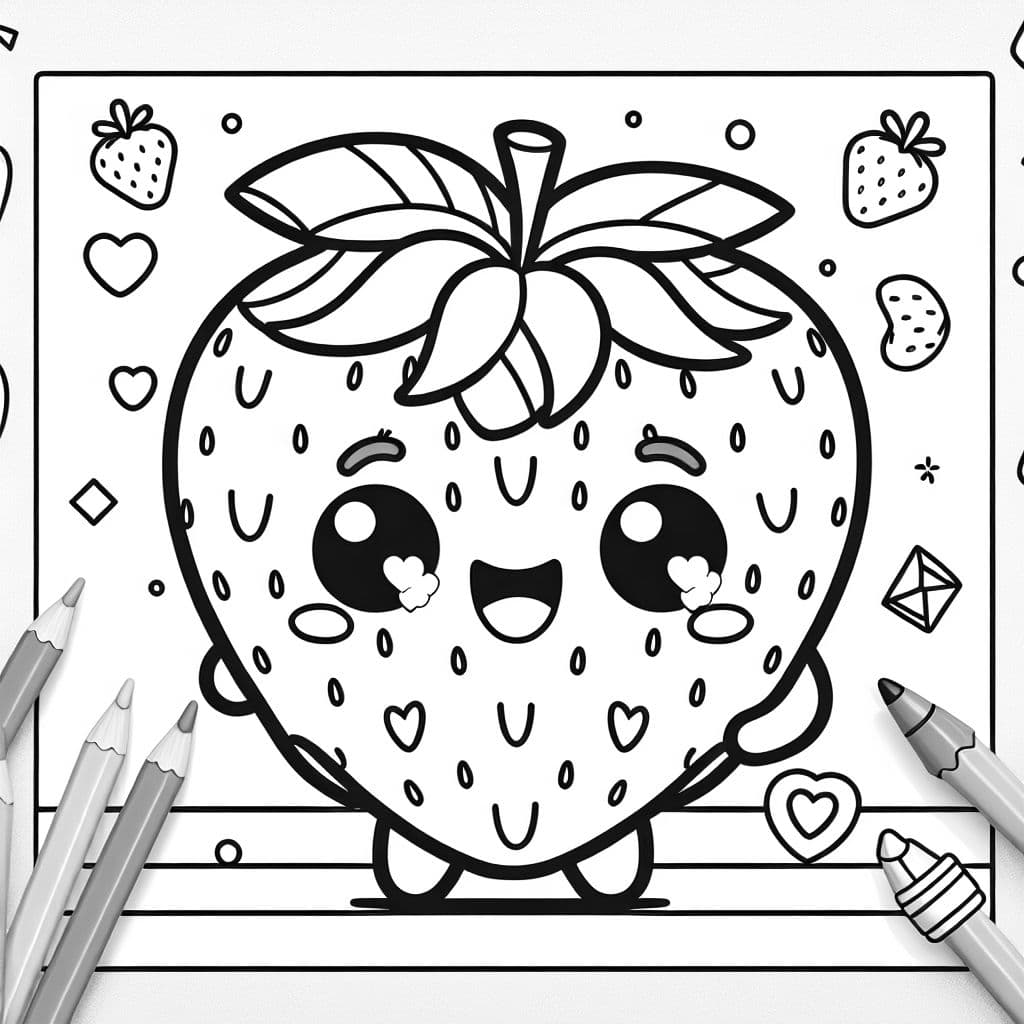 A single cute strawberry animated Lisa Frank style on a clean background