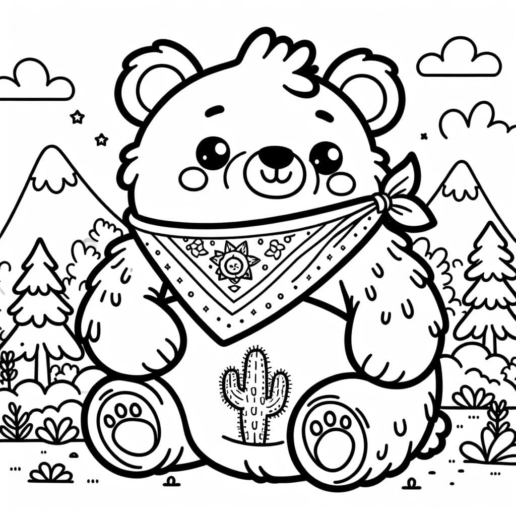 a fluffy white bear with a bandanna around his neck, and a small tattoo of a cactus on the right side of his belly