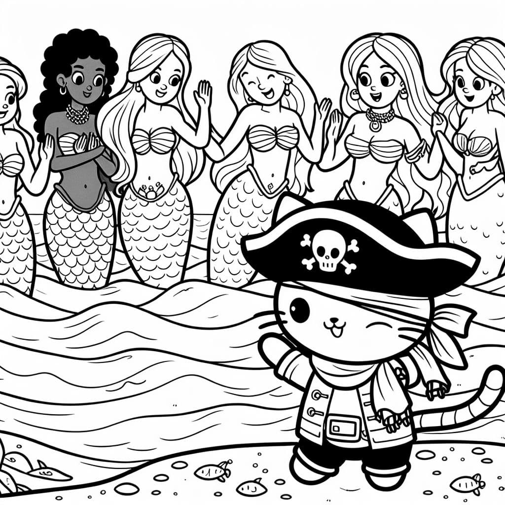 Piraten-Kätzchen und Meerjungfrauen verschiedener Ethnien