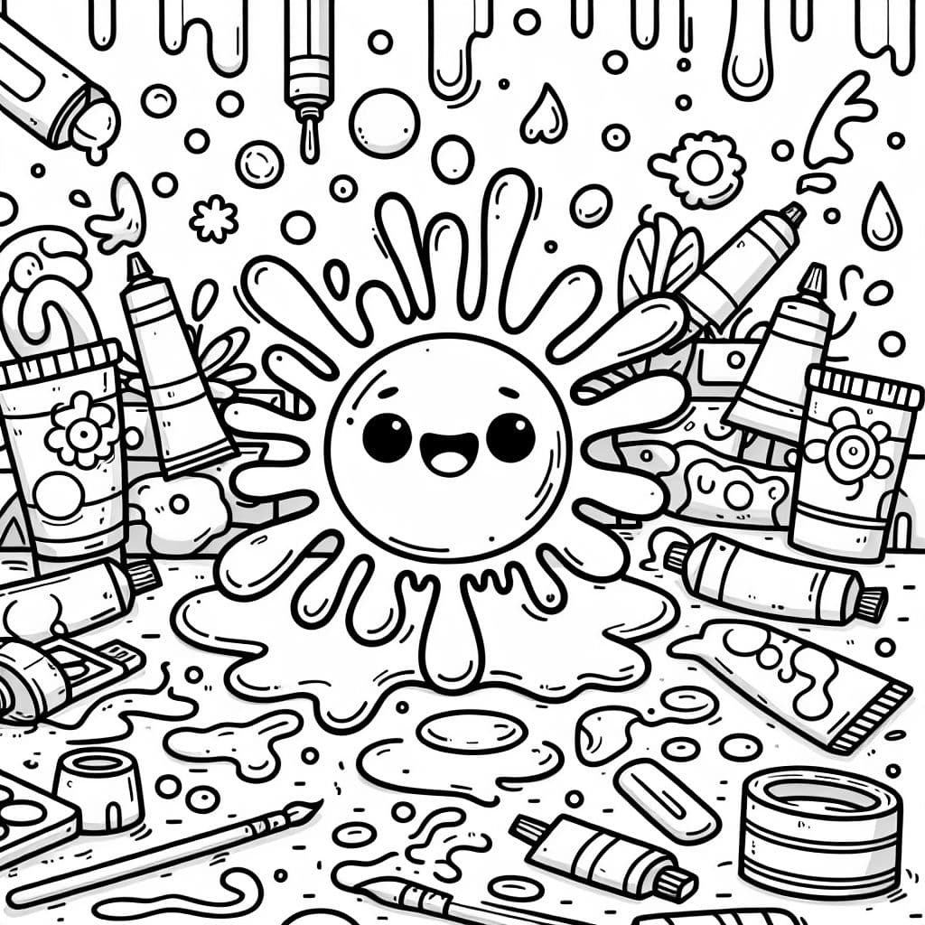 Manchas de color y tubos de pintura esparcidos