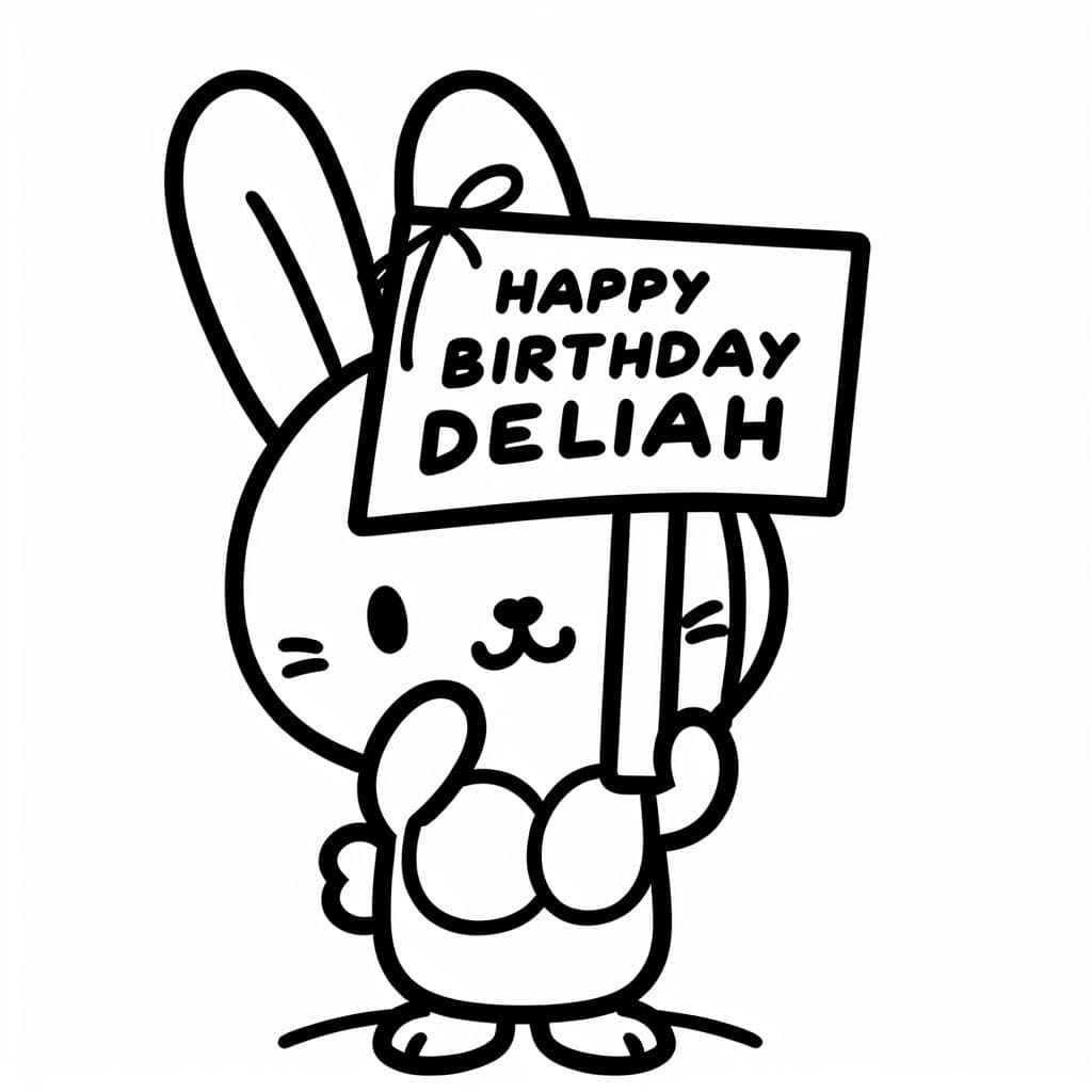 Un conejo diciendo 'Feliz Cumpleaños Delilah'.