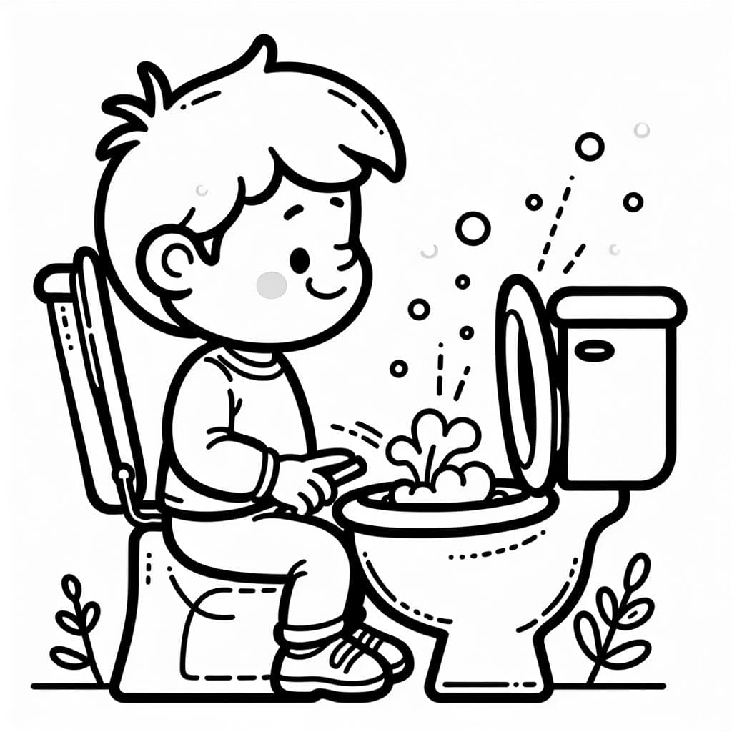 particles escaping the toilet as boy presses the flush with the toilet lid open
