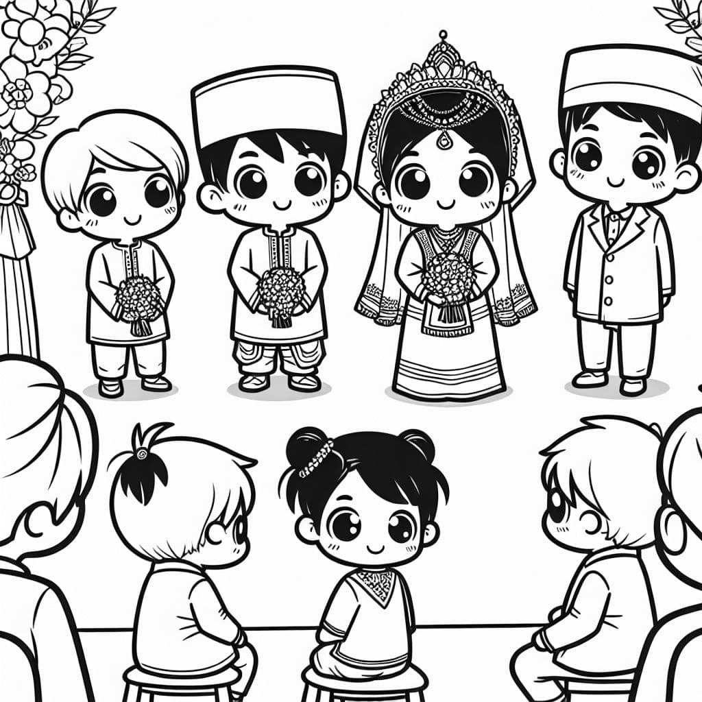Niños asiáticos en una boda. Sin novia/novio.