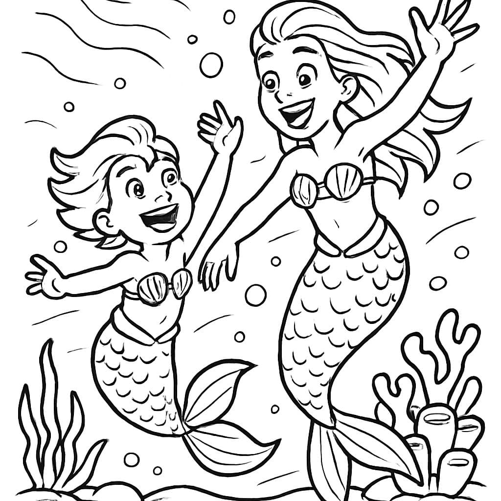 Una niña de 5 años y otra de 13 años jugando a las sirenas.
