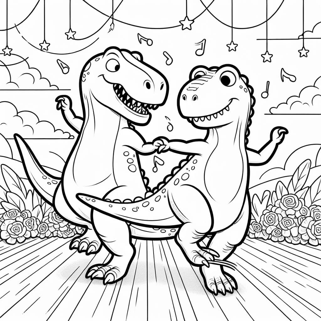 tyrannosaurus and allosaurus going to a dance