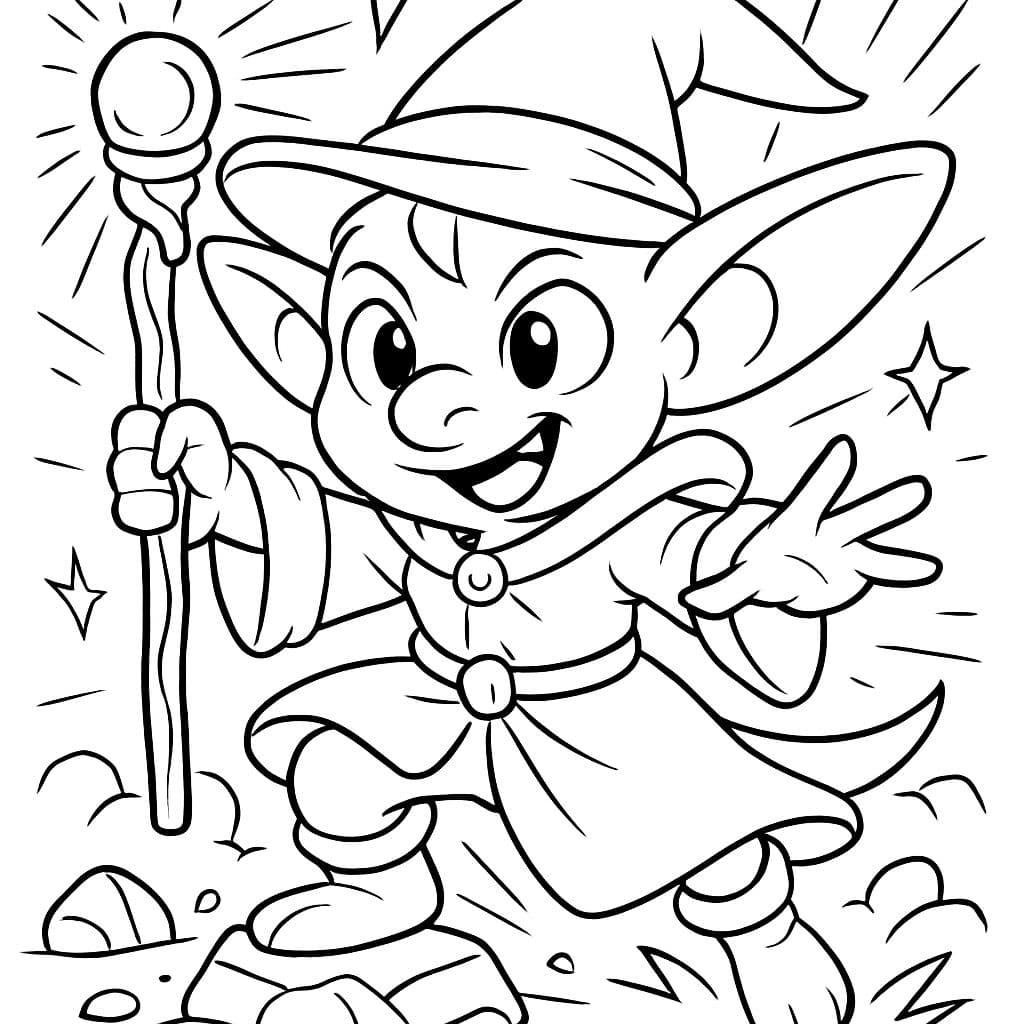 Niedlicher, stehender goblinischer Zauberer mit Mausohren.