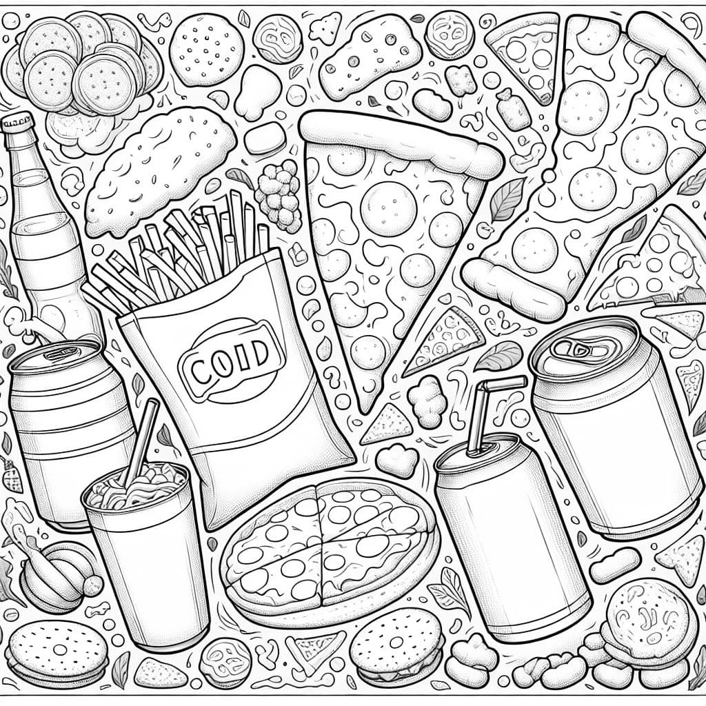 Las papas, la pizza, el refresco y las galletas son aperitivos perfectos para un ambiente festivo.