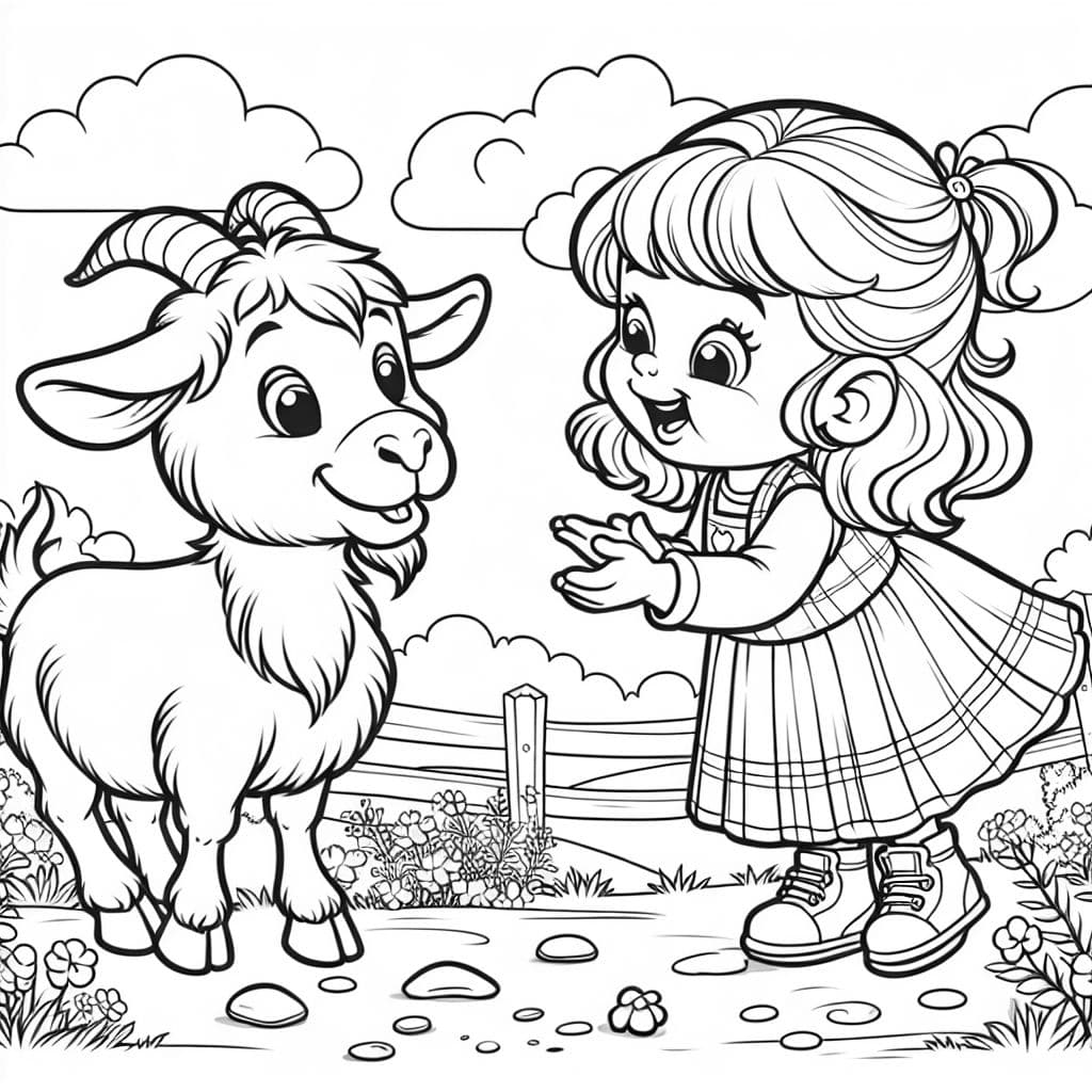 3 year old white female toddler playing with a goat