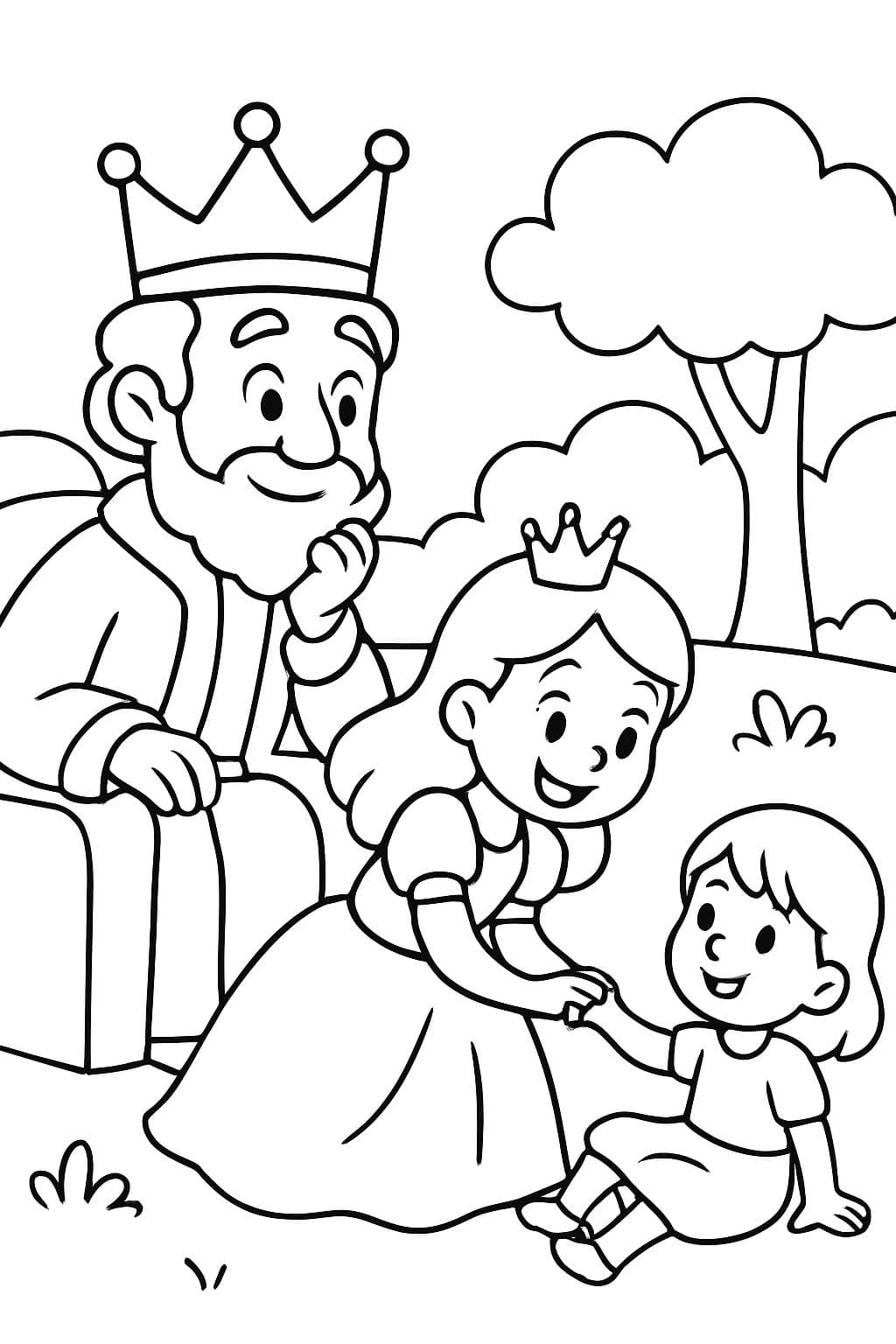 el rey observando a la princesa ayudar a otros