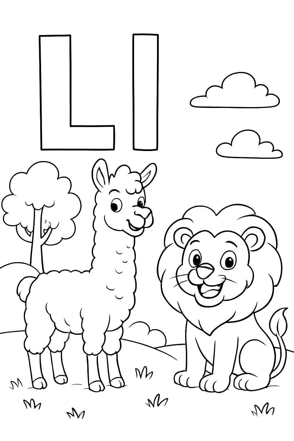 La letra L y la letra l con un Llama y un león