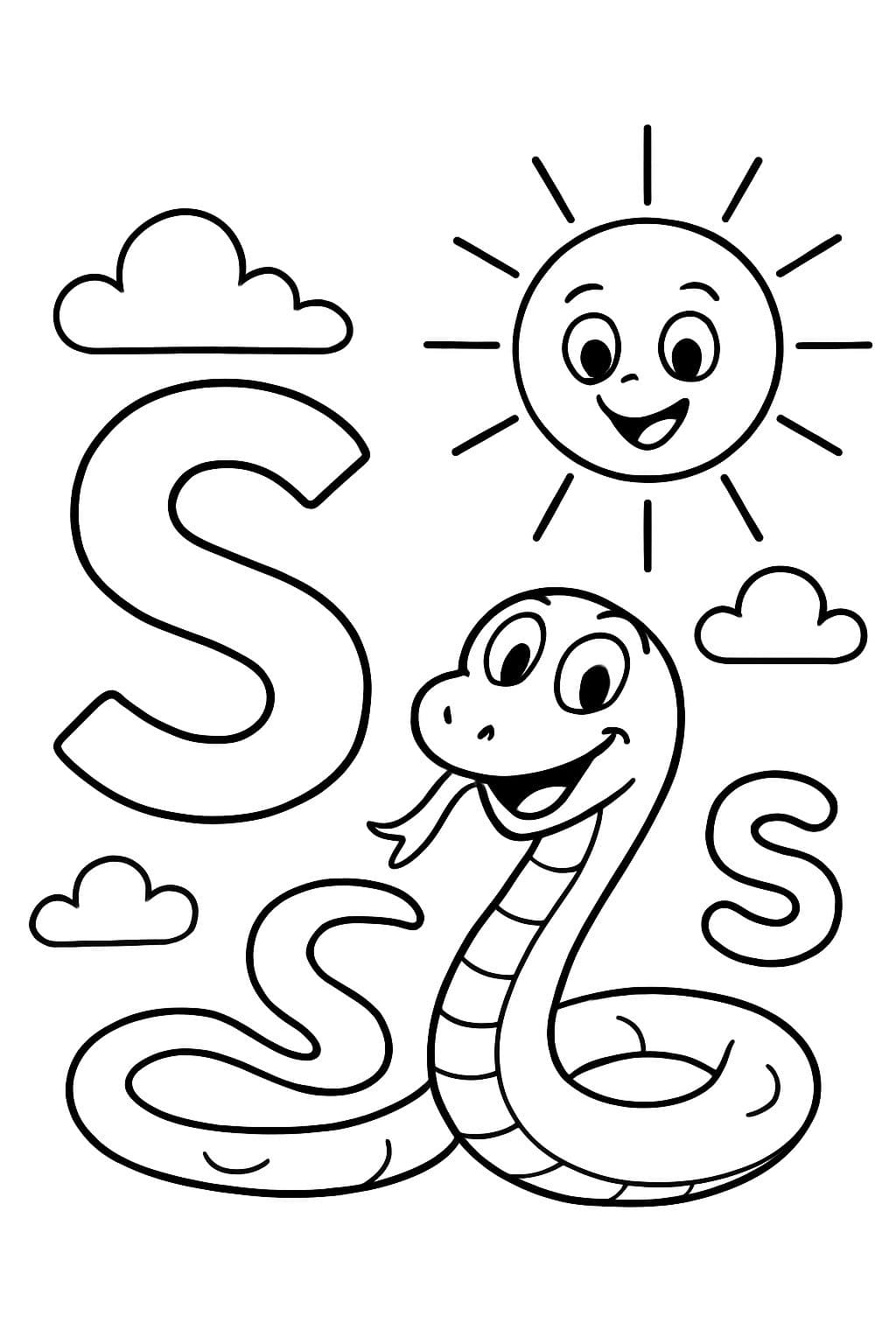 La letra mayúscula S y la letra minúscula s con una serpiente y un sol