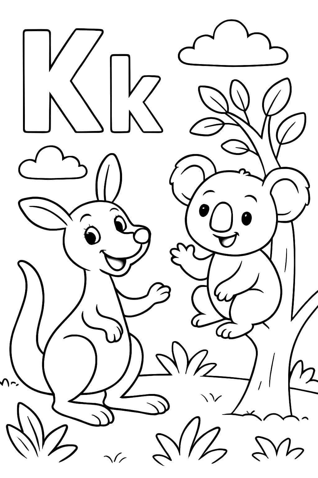 Der Buchstabe K und der Buchstabe k mit einem Känguru und einem Koala