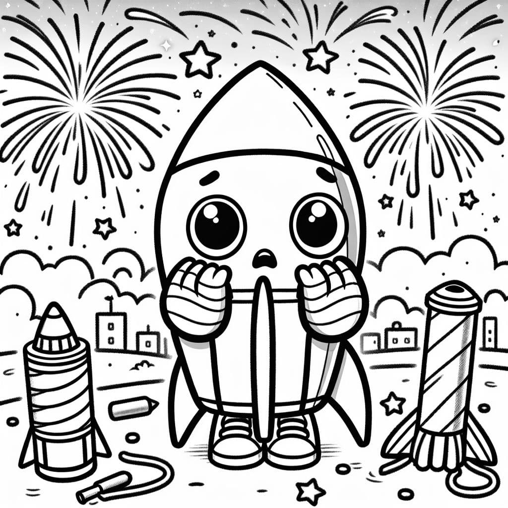 ängstliche Silvesterrakete hält sich die Ohren zu