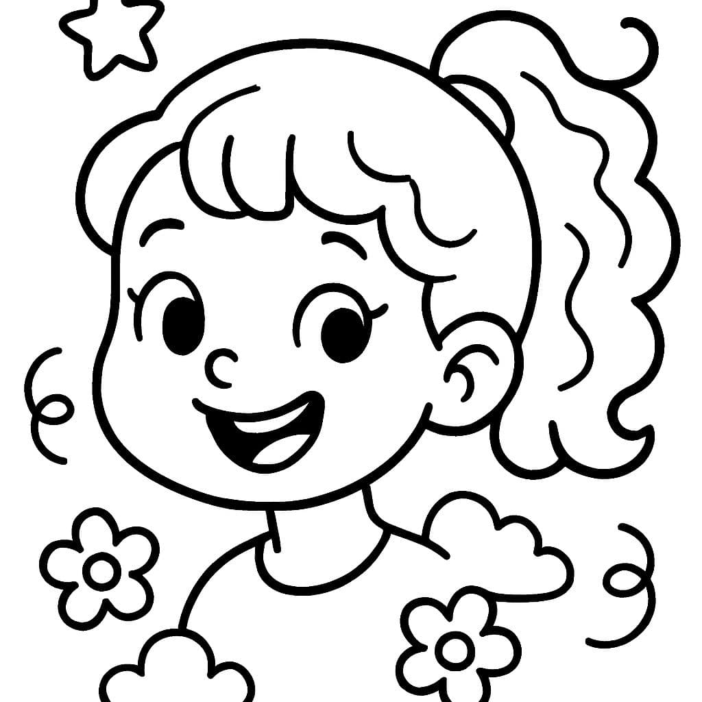 Solo la cara de una niña con el cabello ondulado recogido.