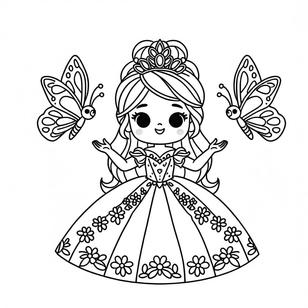 dos mariposas a los lados y una princesa en el medio