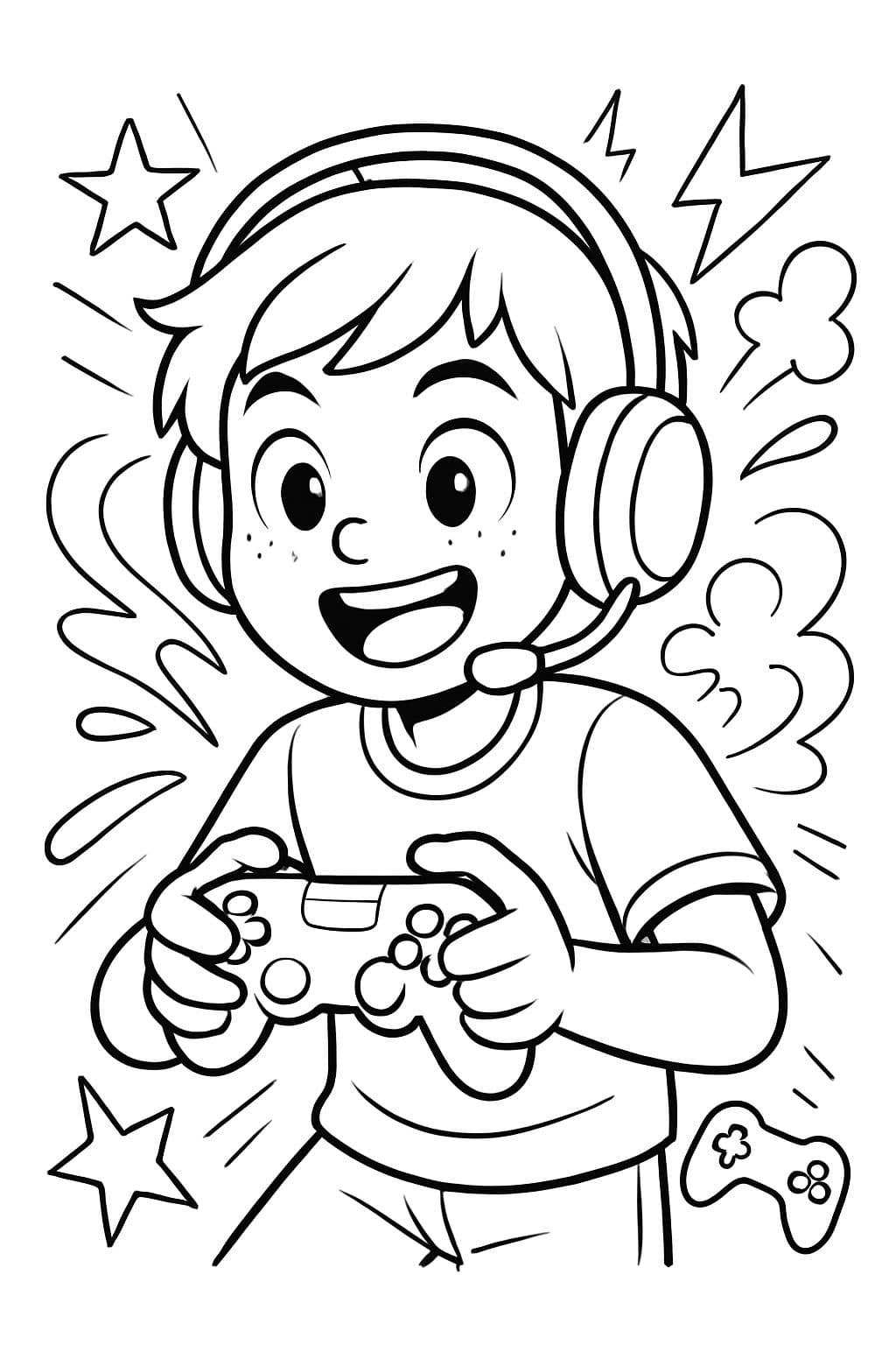a cute video gamer/streamer holding a controller and wearing a video game headset