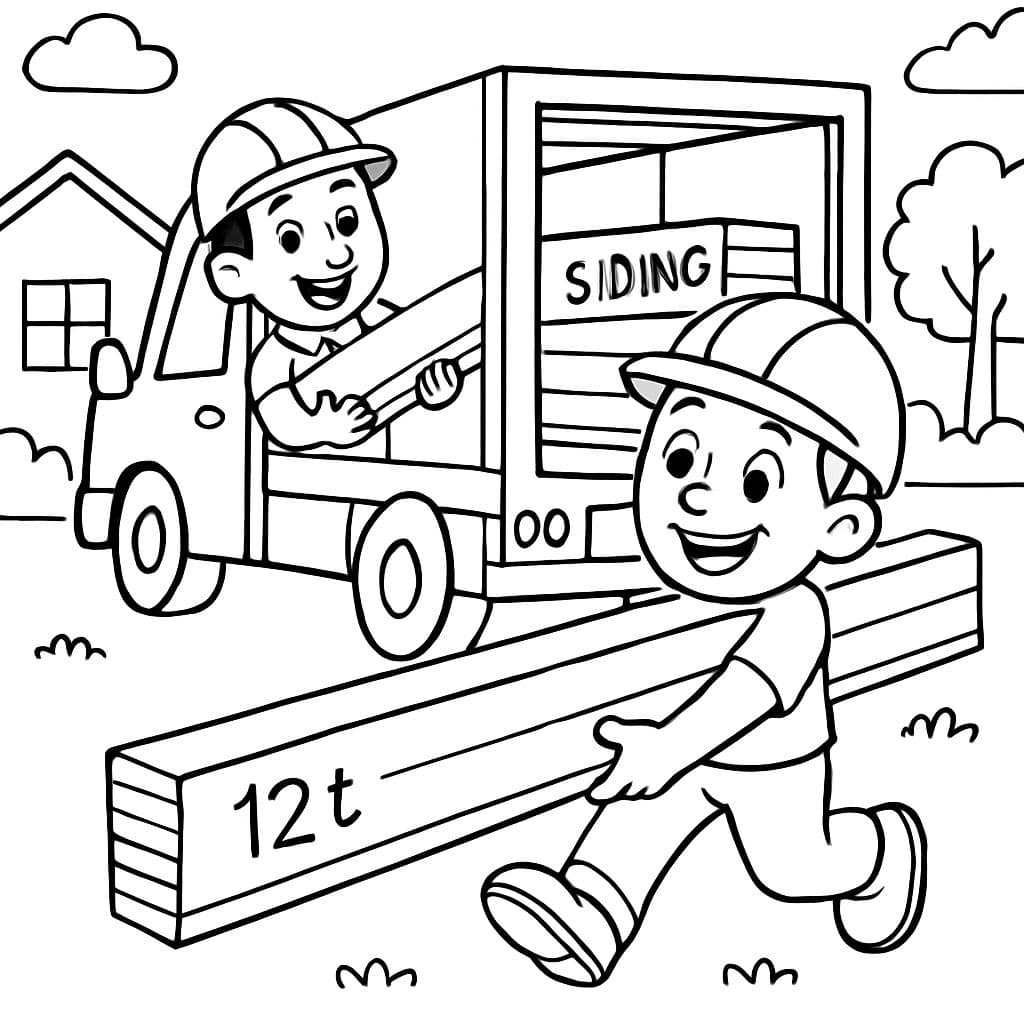 Une équipe livrant des boîtes de revêtement de 12 pieds d'un camion de livraison.