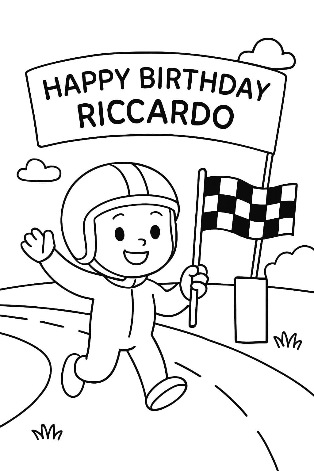 drapeau d'arrivée circuit de course joyeux anniversaire riccardo à colorier