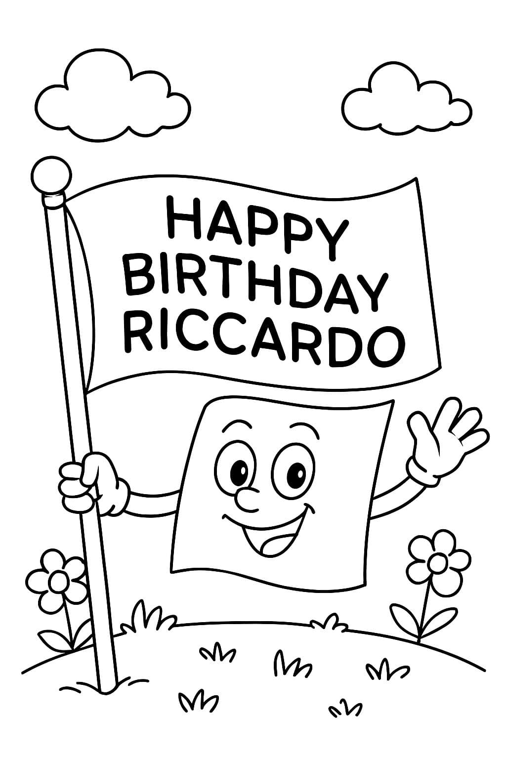 bandera a cuadros con feliz cumpleaños riccardo