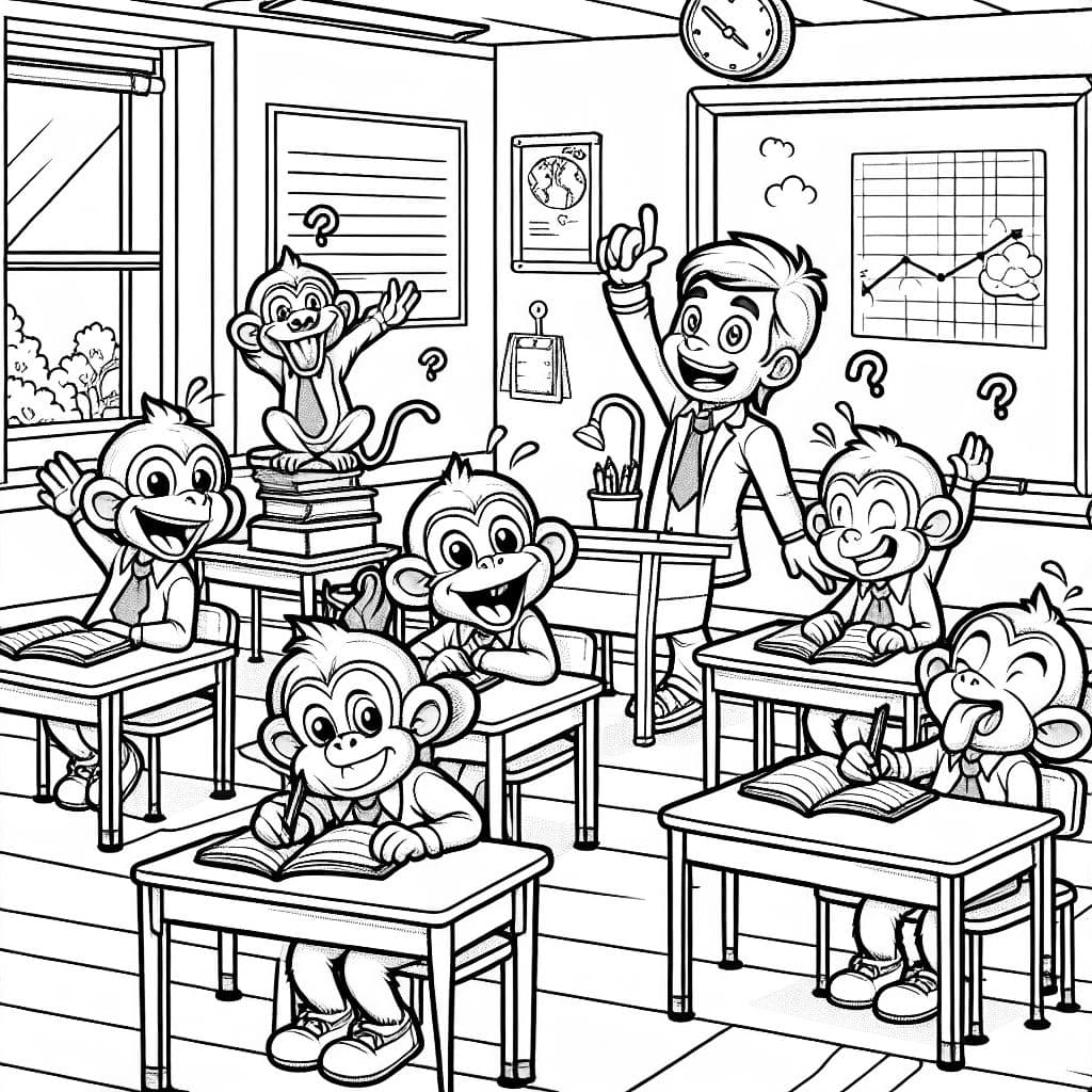 Enseignants fatigués de leur salle de classe pleine de singes.
