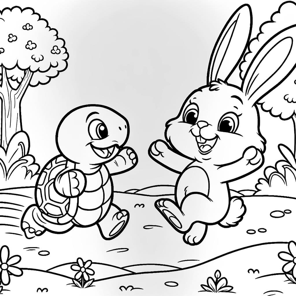 tortuga y conejo corriendo el uno hacia el otro