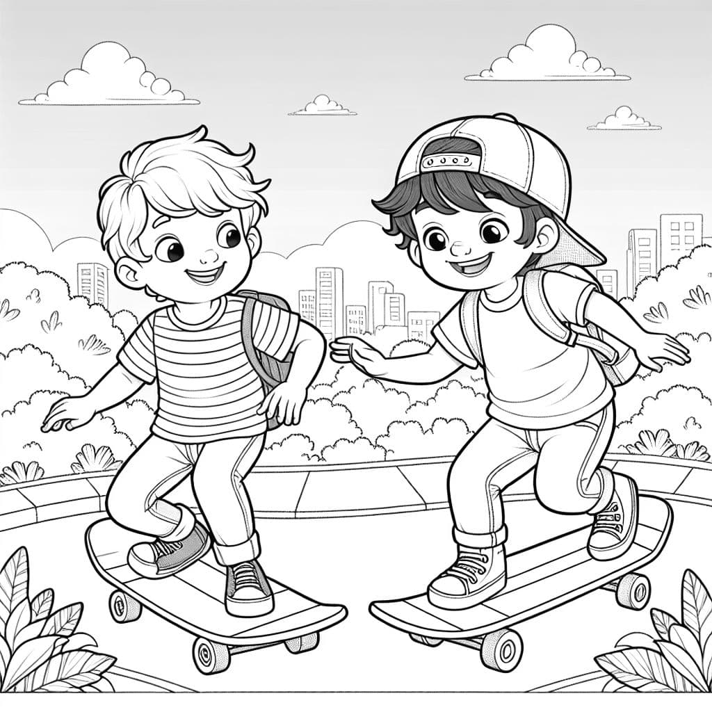 Zwei Jungs, 5 und 8 Jahre alt, die Skateboard fahren