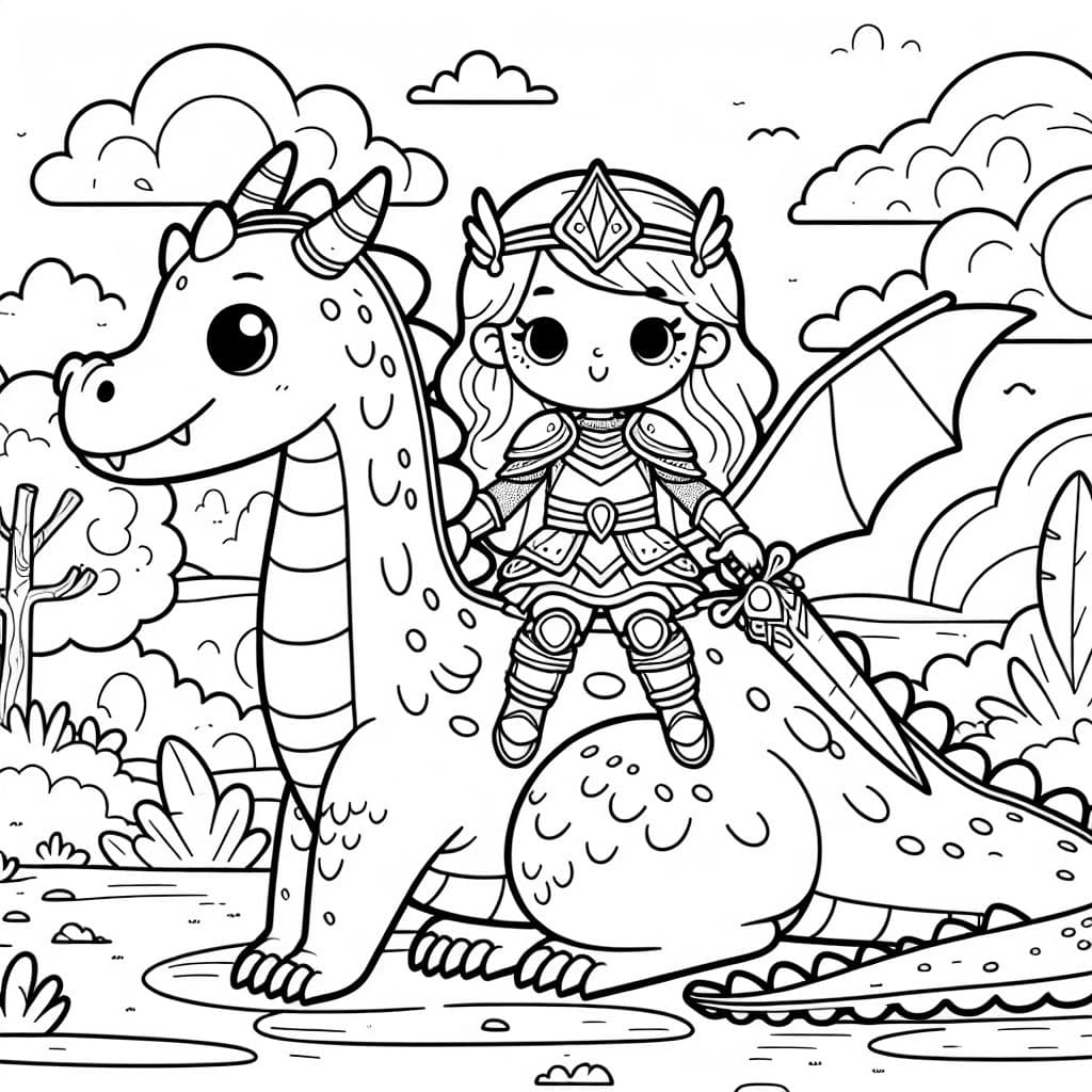 niña princesa guerrera en la espalda de un dragón