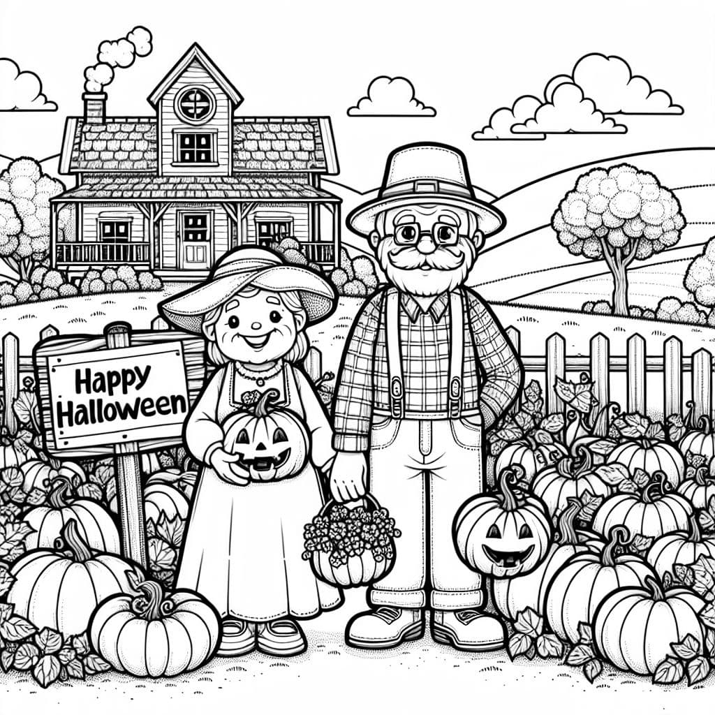 A sign that says 'Happy Halloween Grandma and Grandpa" in a pumkin patch