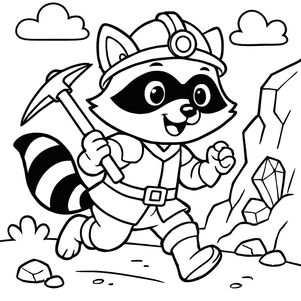 Ein süßer mittelalterlicher Waschbär, der Bergbau betreibt