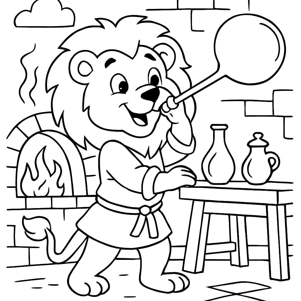 Un tierno león soplador de vidrio de la época medieval.