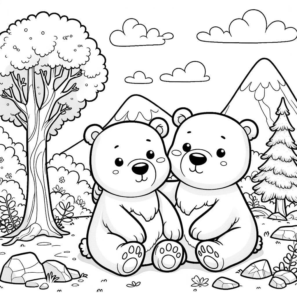 dos adorables osos polares sentados juntos en el bosque