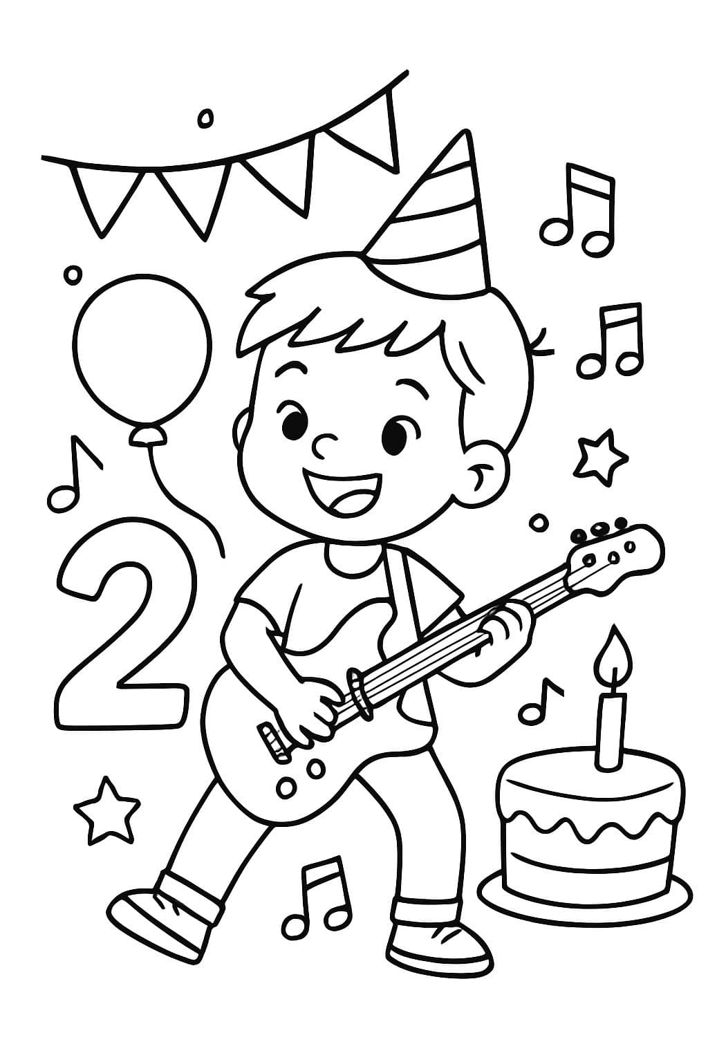 Feliz 2° cumpleaños, niño, música, rock and roll