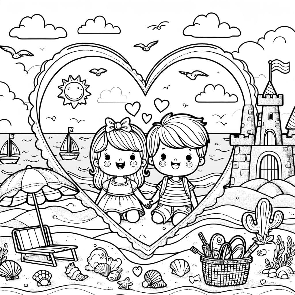 A love seen at the beach with a heart around  them