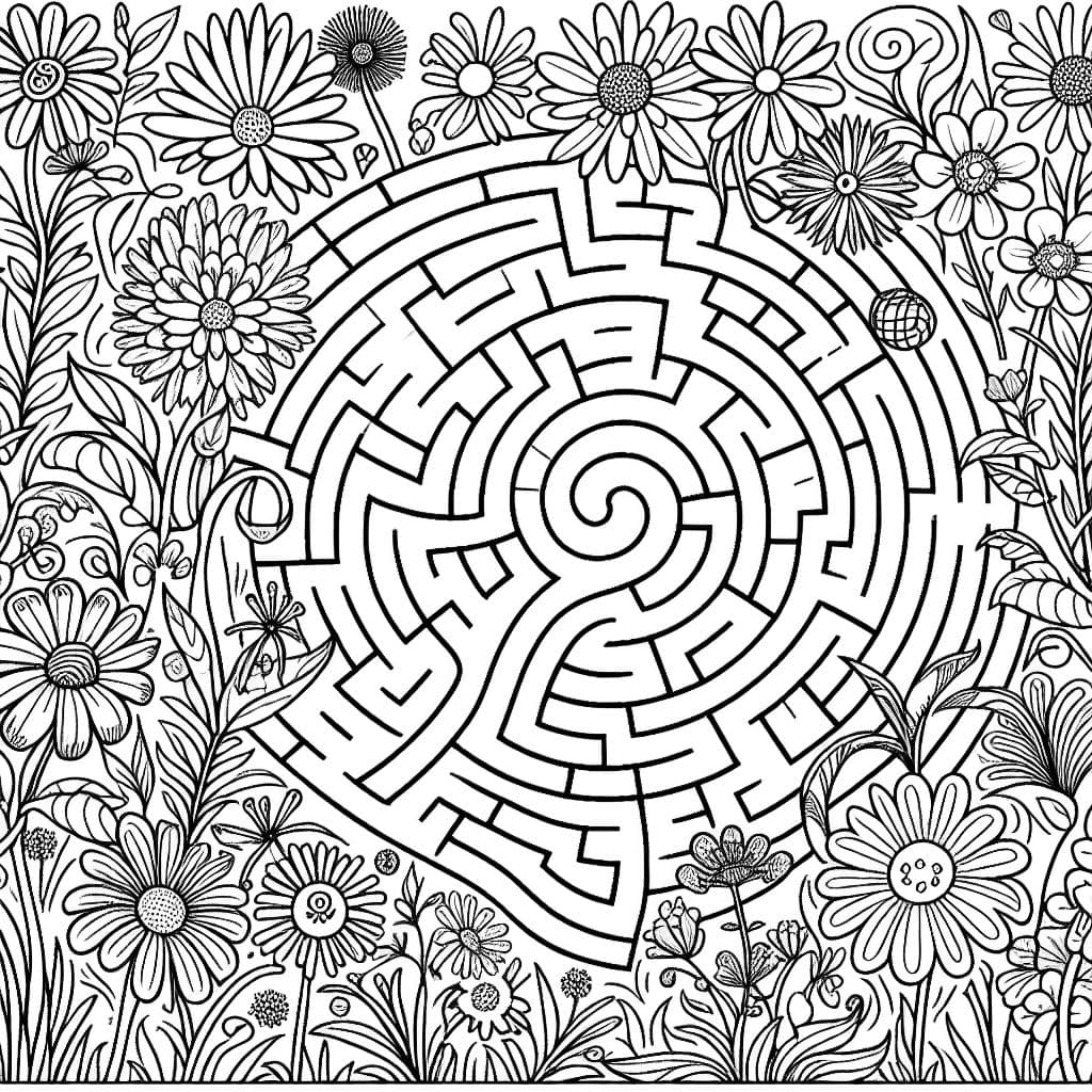 labyrinthe de fleurs sauvages avec un départ et une arrivée