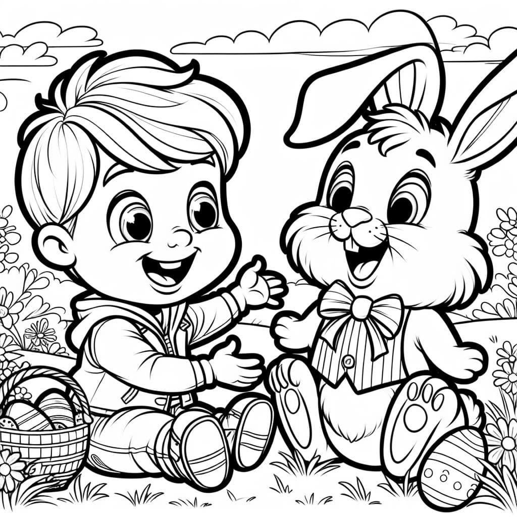 ein 4 jähriger blonder junge an Ostern im gras mit dem Osterhasen
