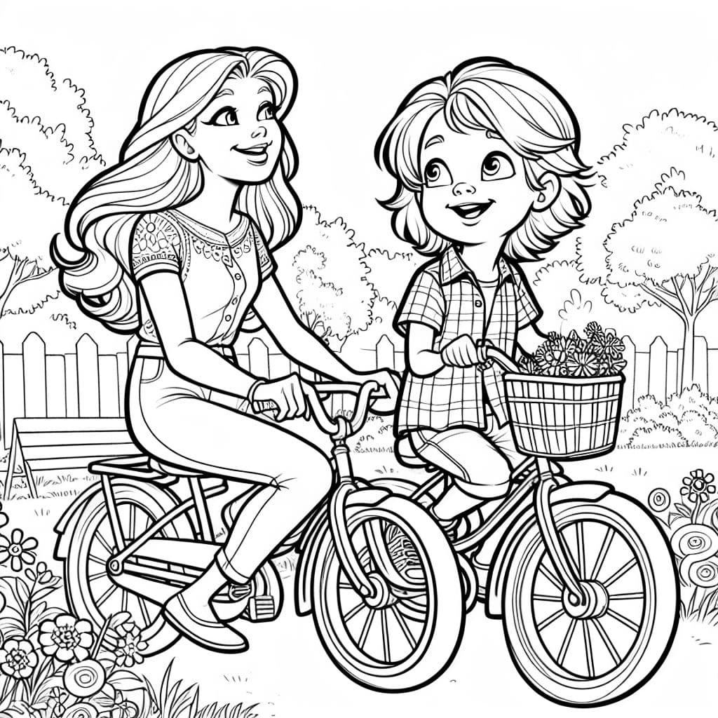 un garçon blond de 4 ans avec une jeune femme blonde faisant du vélo