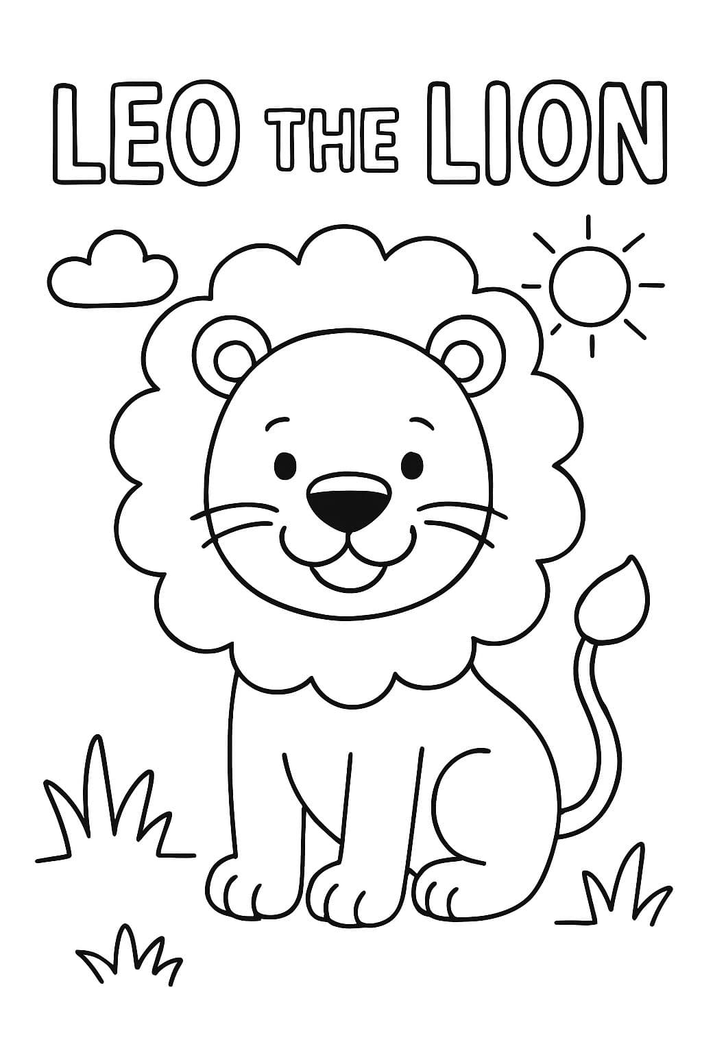 león divertido con "Leo el León" escrito arriba