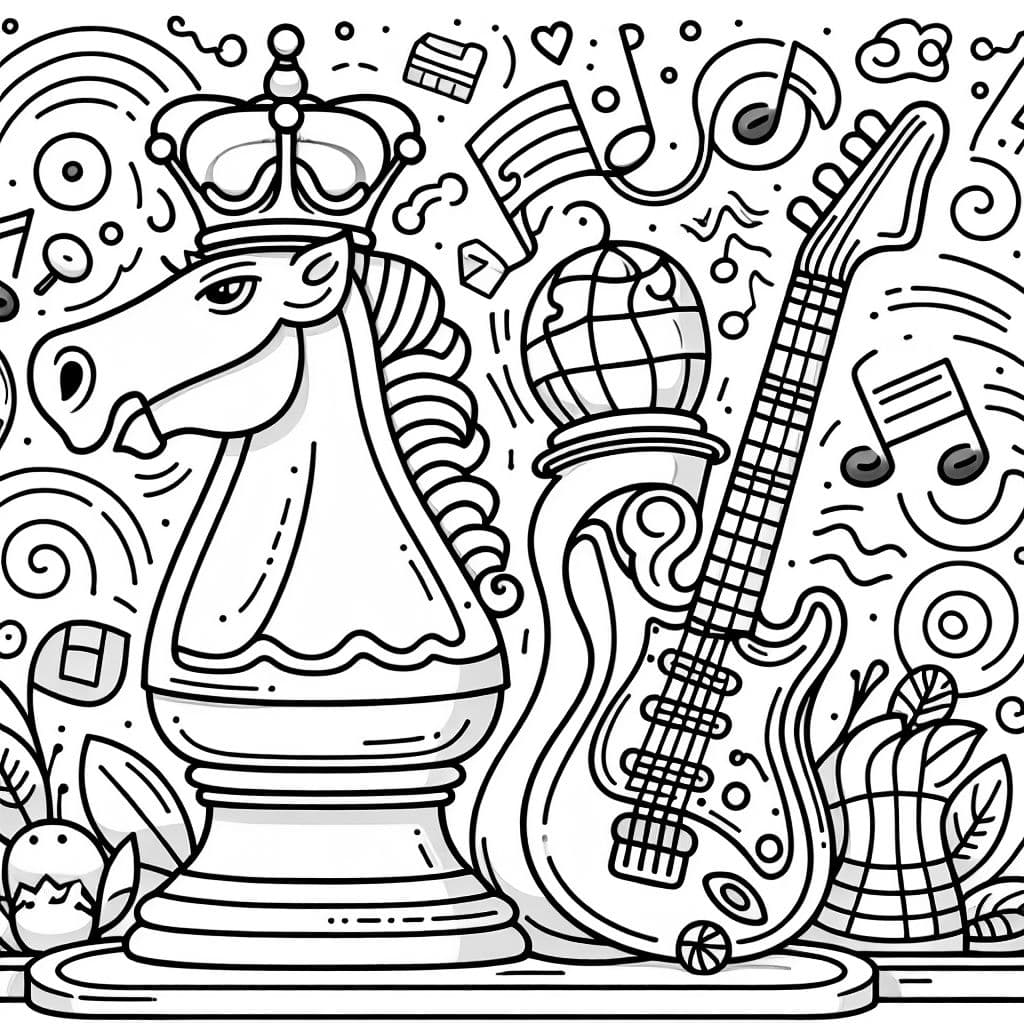 Eine Mischung aus einem Schach-Springer und einer E-Gitarre