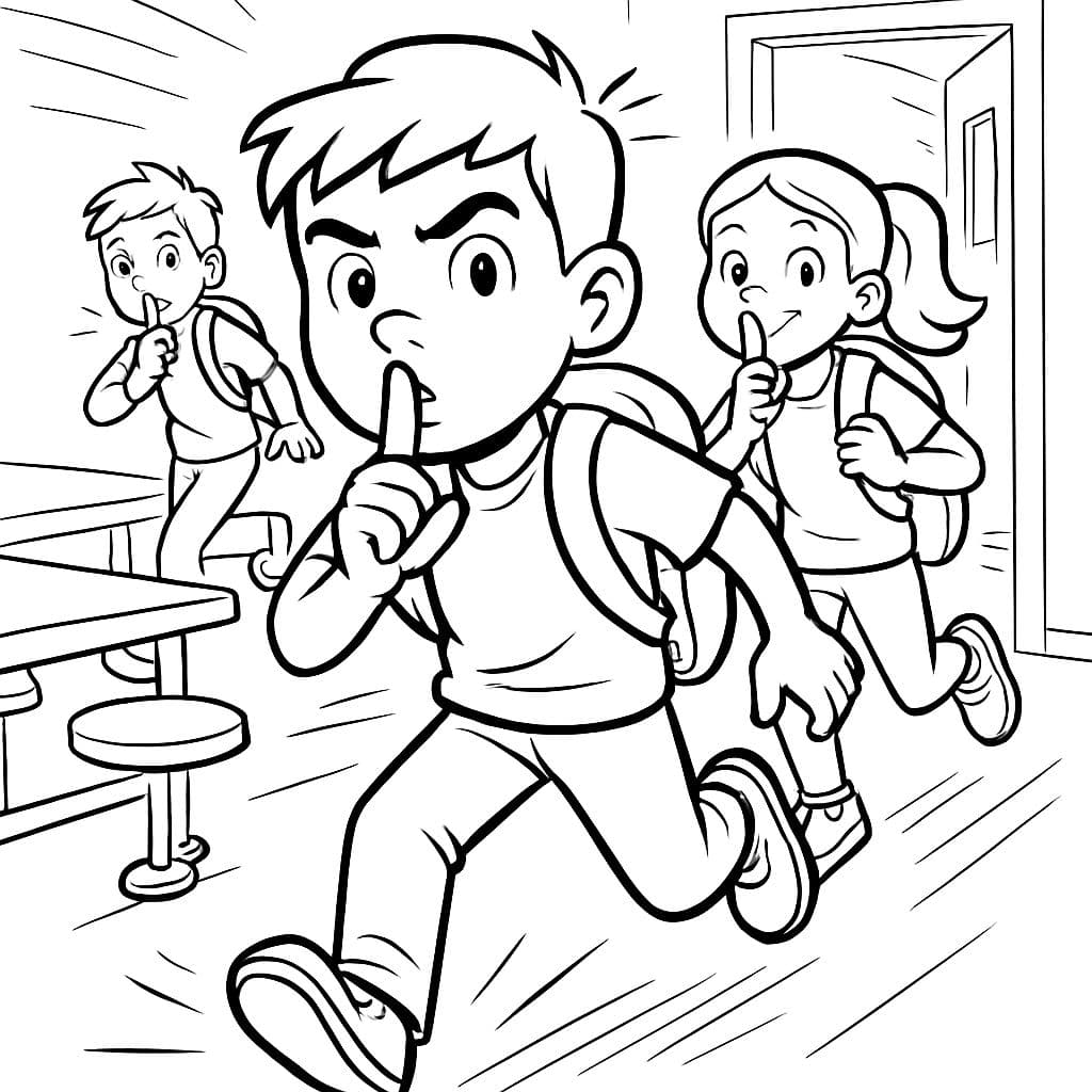 Enfants entrant silencieusement dans la cantine scolaire.