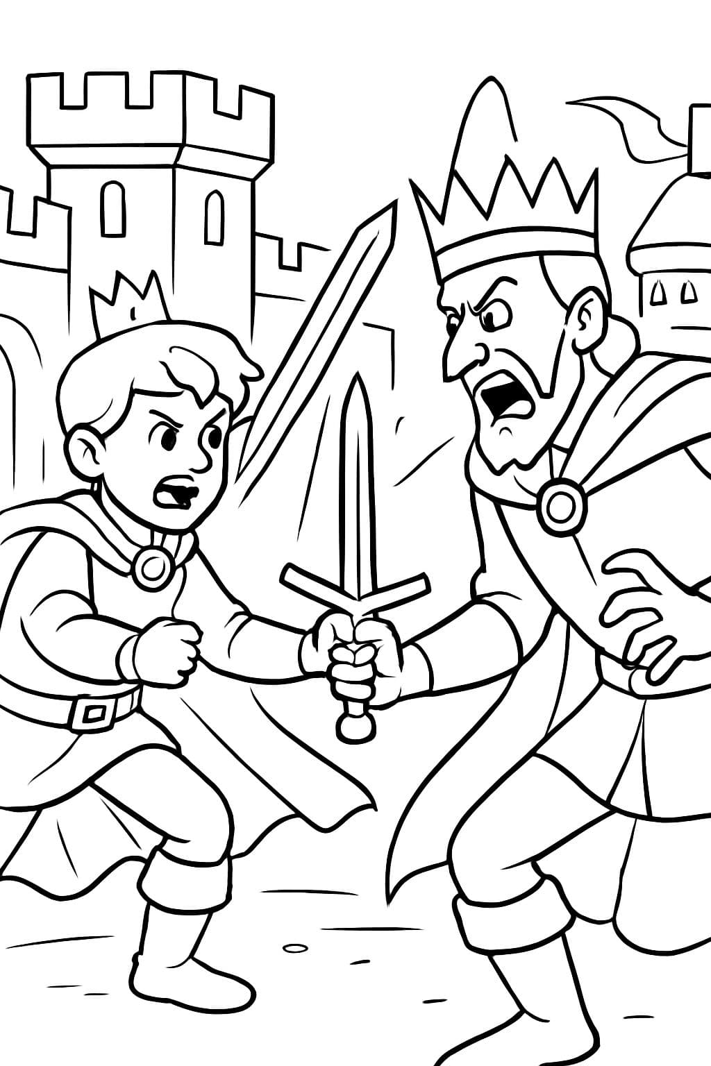 Un príncipe luchando contra su papá malvado en un castillo