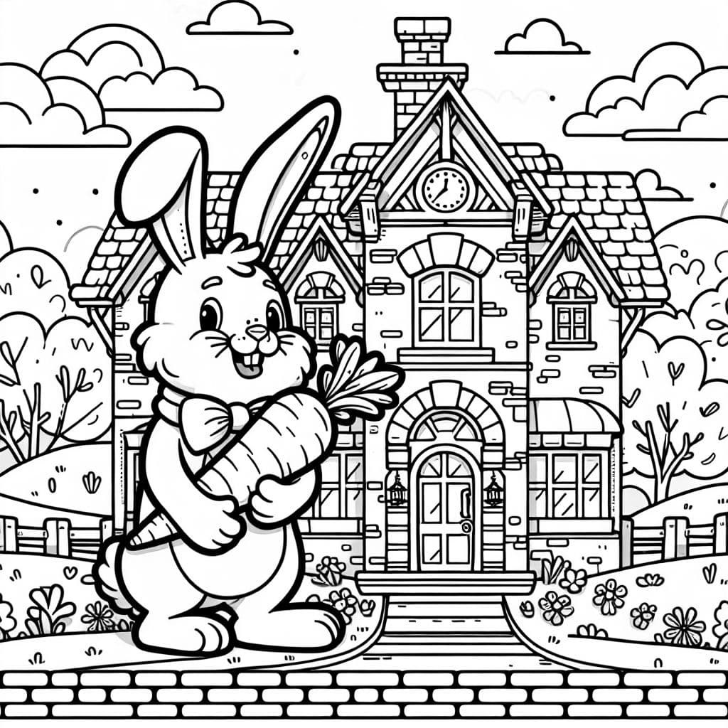 Osterhase mit einem Bier vor einem dreigeschossigen Gebäude namens "Die Holdinggesellschaft"