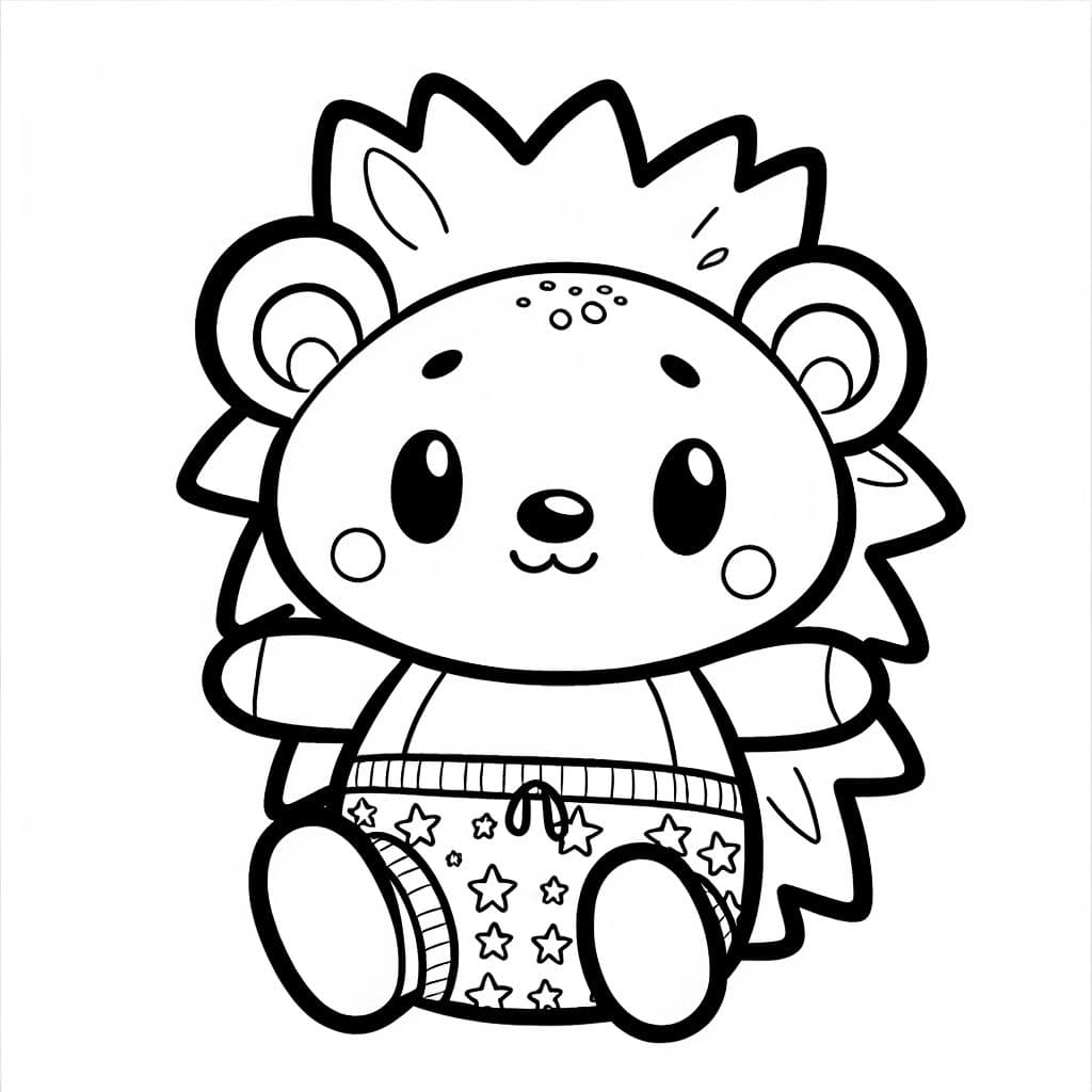 Un animal de peluche erizo sin orejas, que lleva pantalones cortos con estrellas.