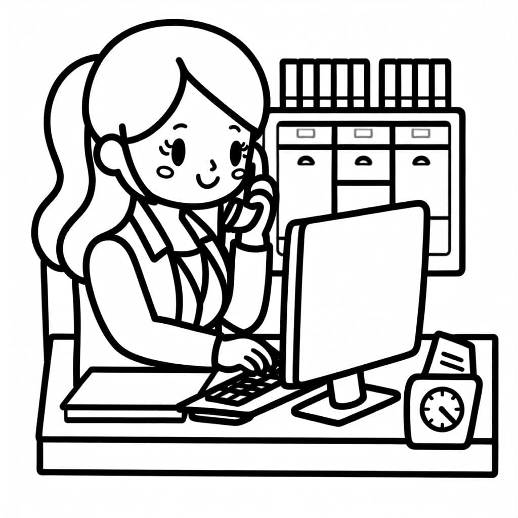 eine Bürokauffrau die am Computer arbeitet und telefoniert