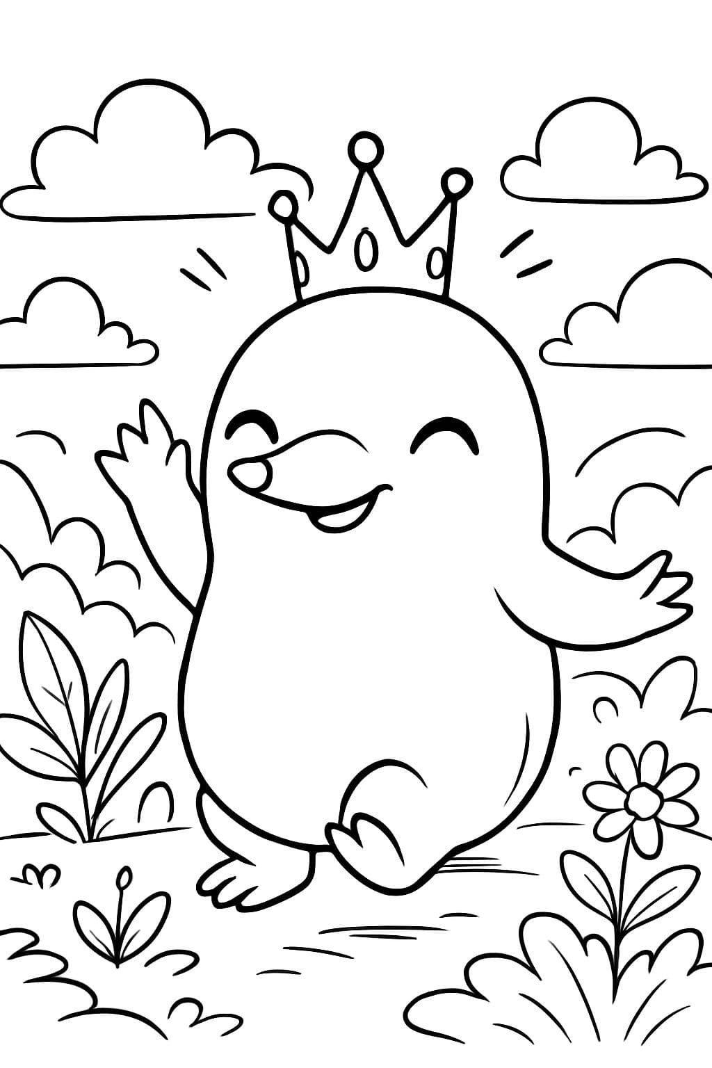 kawaii Maulwurf in einer Prinzessinnenkrone ohne Augen