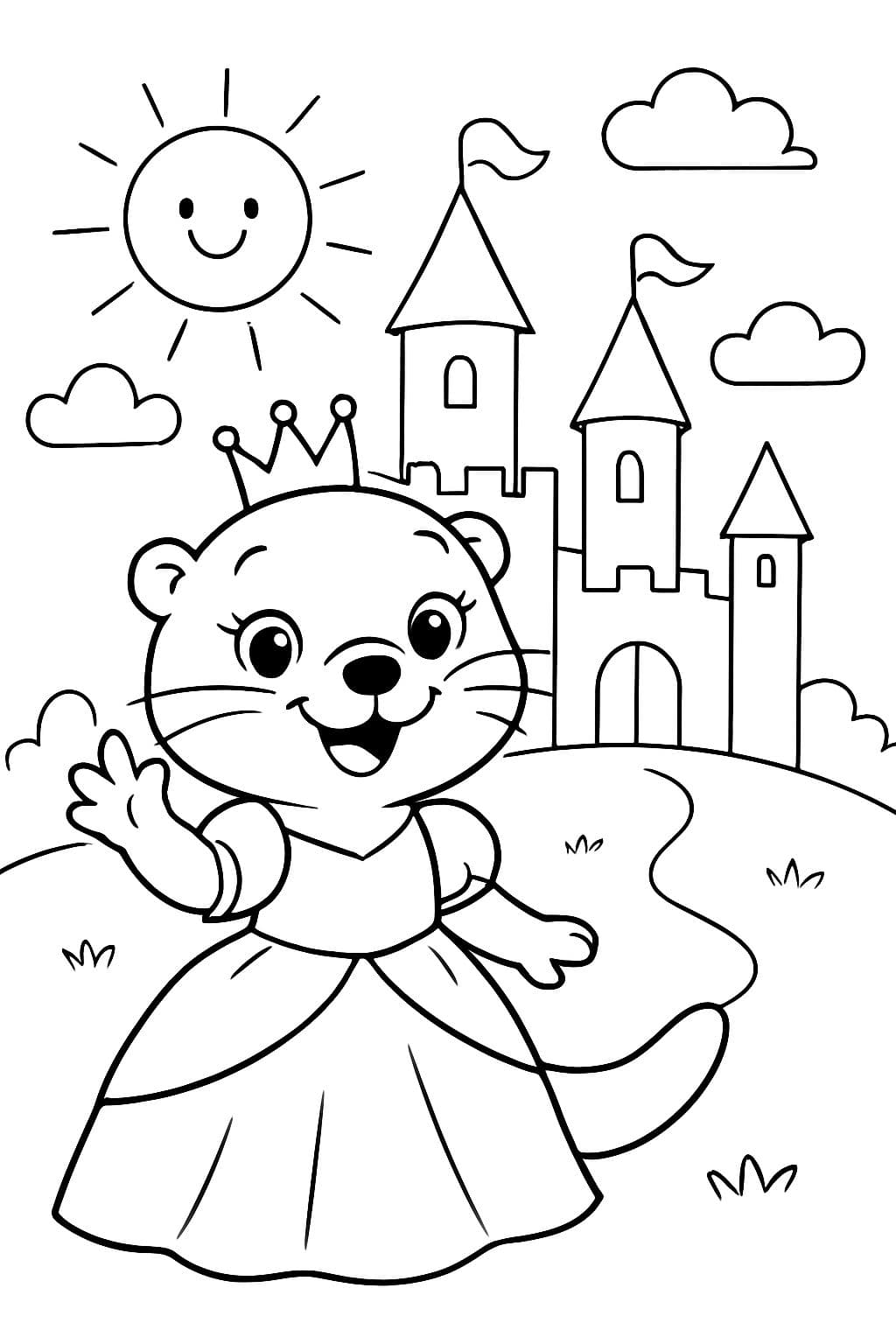 una princesa nutria frente a su castillo en un día soleado