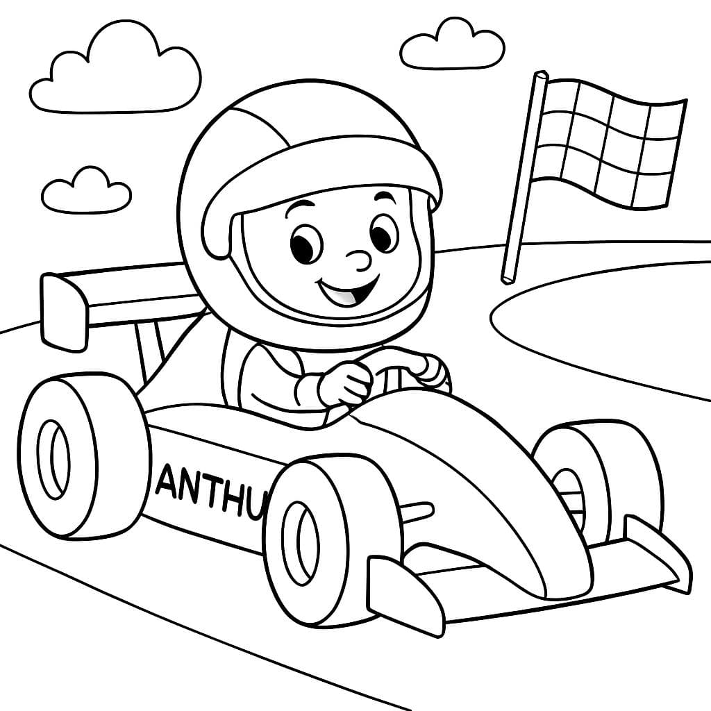 un niño llamado Anthu en un auto de Fórmula 1