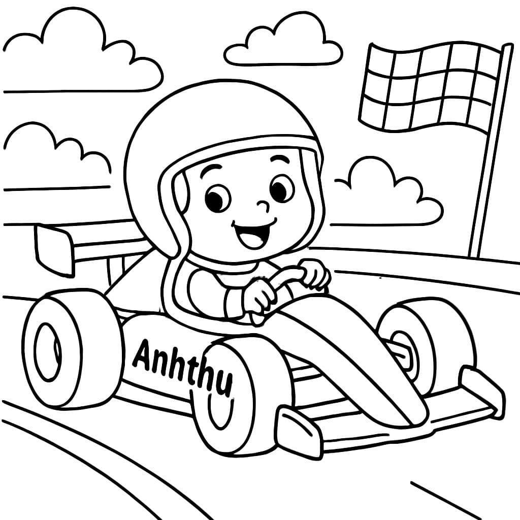 Un enfant nommé Anthu faisant une course dans une voiture de F1.