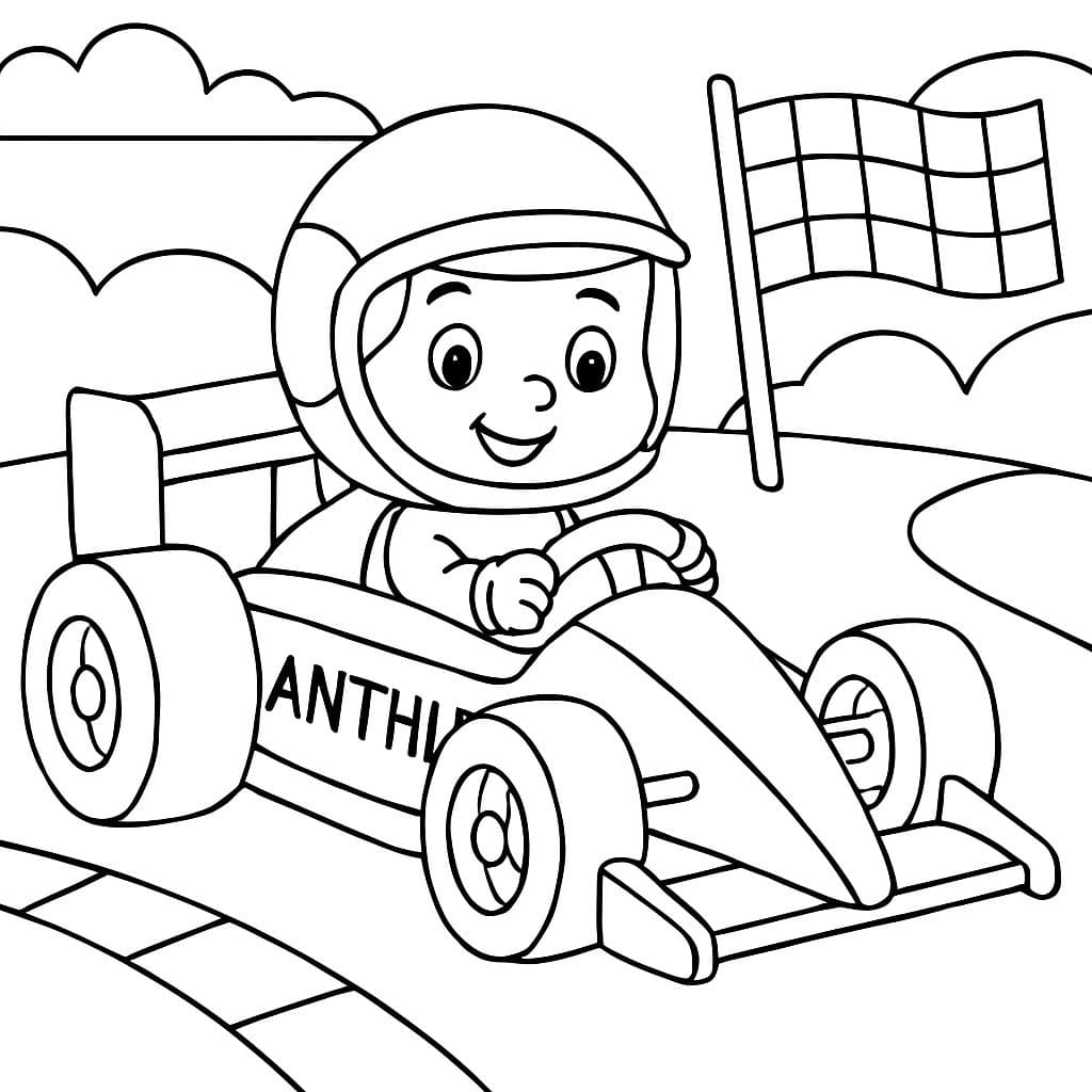 Un enfant nommé Anthu faisant une course dans une voiture F1.