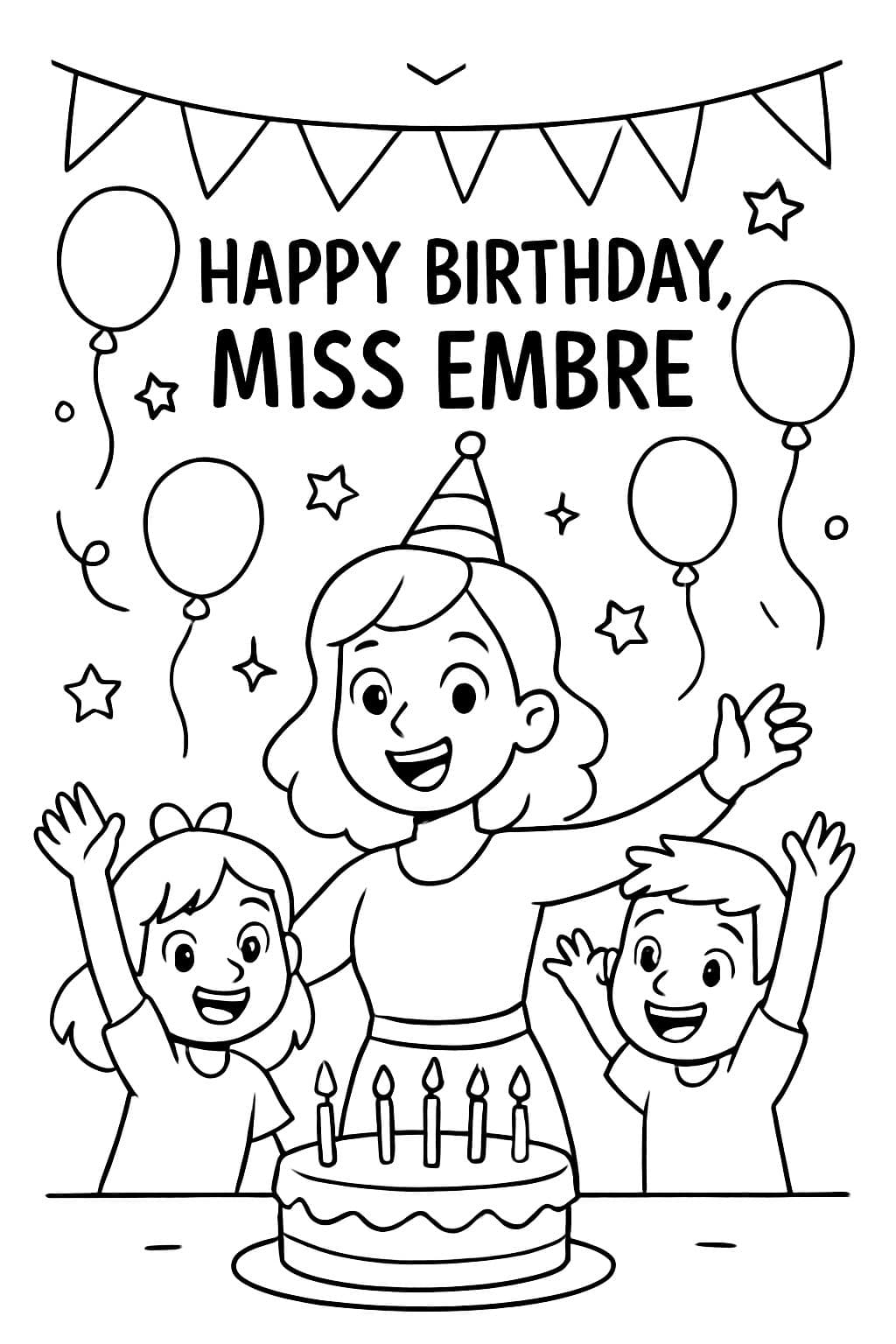 “Feliz Cumpleaños, Señorita Embre” y decoraciones de cumpleaños